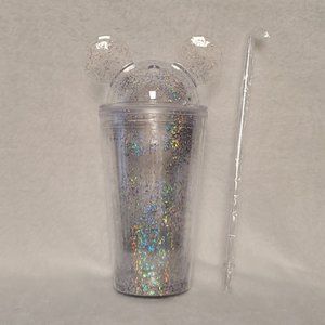 Glitter ear tumbler with straw 16oz. NEW